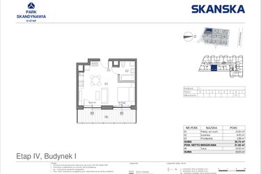 Rzut - Mieszkanie na sprzedaż 1 pokój o powierzchni 30,74 m² - numer I0675 w Park Skandynawia V