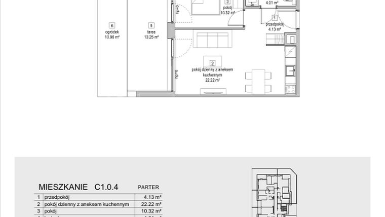 Rzut - Mieszkanie na sprzedaż 2 pokoje o powierzchni 40,68 m² - numer C1.0.4 w ATAL Symbioza IB
