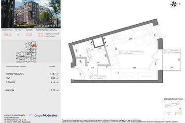 Rzut - Mieszkanie na sprzedaż 1 pokój o powierzchni 26,1 m² - numer I-C53 w Industria etap I-D