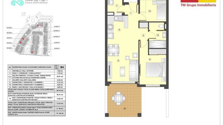 Rzut - Mieszkanie na sprzedaż 2 pokoje o powierzchni 58 m² - numer 2A.38 w Mar de Pulpi - Almeria
