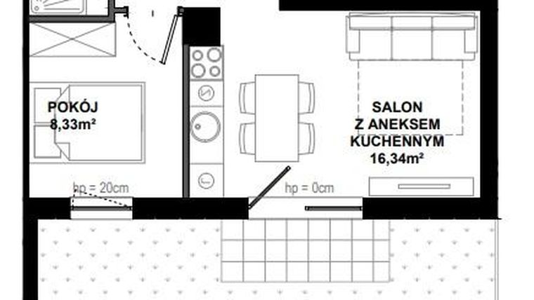 Rzut - Mieszkanie na sprzedaż 2 pokoje o powierzchni 35,35 m² - numer C.3 w Apartamenty Bałtyk