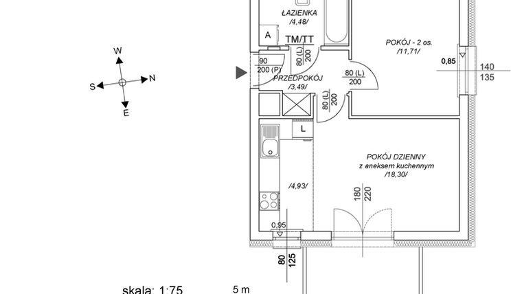 Rzut - Mieszkanie na sprzedaż 2 pokoje o powierzchni 37,98 m² - numer M78 w Osiedle Mała Dziesiąta etap II