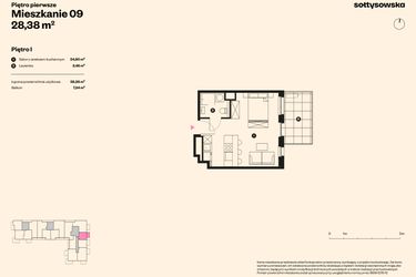 Rzut - Mieszkanie na sprzedaż 1 pokój o powierzchni 28,38 m² - numer 9 w Sołtysowska