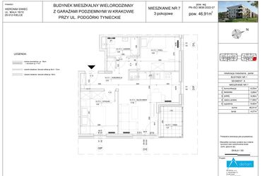 Rzut - Mieszkanie na sprzedaż 3 pokoje o powierzchni 46,91 m² - numer A7 w Podgórki Tynieckie