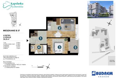 Rzut - Mieszkanie na sprzedaż 2 pokoje o powierzchni 38,25 m² - numer B37 w Kapelanka-Pychowicka Etap III