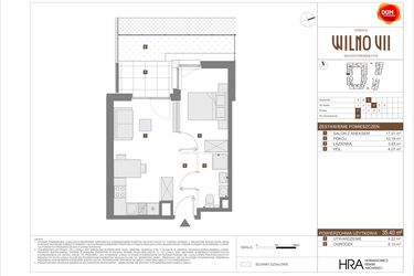 Rzut - Mieszkanie na sprzedaż 2 pokoje o powierzchni 35,4 m² - numer C.95 w Osiedle Wilno VII etap 3