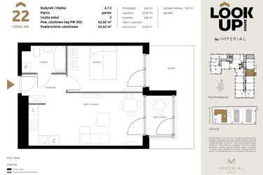 Rzut - Mieszkanie na sprzedaż 2 pokoje o powierzchni 42,92 m² - numer A.22 w Look Up House
