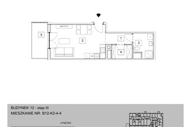 Rzut - Mieszkanie na sprzedaż 1 pokój o powierzchni 35 m² - numer B12-K2-4-4 w Żerniki na Novo III