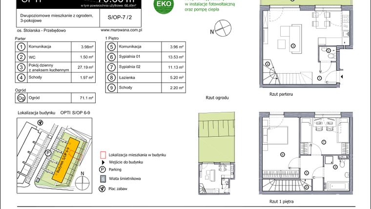 Rzut - Mieszkanie na sprzedaż 3 pokoje o powierzchni 70,66 m² - numer S-OP-7-2 w os. Stolarska