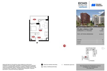 Rzut - Mieszkanie na sprzedaż 1 pokój o powierzchni 34,45 m² - numer B1.10 w Modern Mokotów