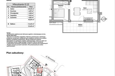 Rzut - Mieszkanie na sprzedaż 1 pokój o powierzchni 43,04 m² - numer M0.12 w Bulwary Apartamenty