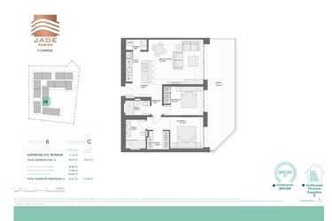 Rzut - Mieszkanie na sprzedaż 2 pokoje o powierzchni 96,43 m² - numer 6C w Jade Tower - Cordia