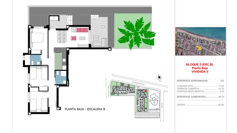 Rzut - Mieszkanie na sprzedaż 3 pokoje o powierzchni 87,77 m² - numer 0.5 w Apartamenty w Denia - 14869890