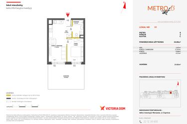Rzut - Mieszkanie na sprzedaż 2 pokoje o powierzchni 34,68 m² - numer 91 w Metro Art 13