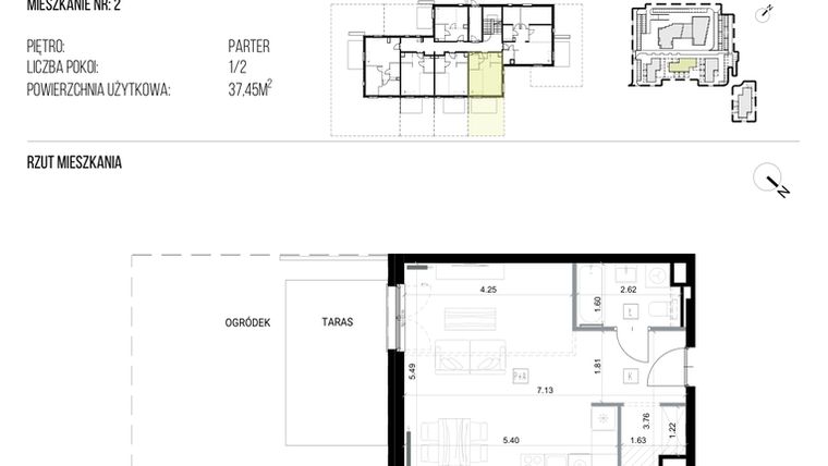 Rzut - Mieszkanie na sprzedaż 1 pokój o powierzchni 37,45 m² - numer 22H/02 w NATURAMA II