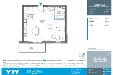 Rzut - Mieszkanie na sprzedaż 2 pokoje o powierzchni 89,96 m² - numer DB0303 w Talarowa Park II