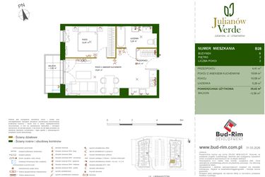 Rzut - Mieszkanie na sprzedaż 2 pokoje o powierzchni 39,42 m² - numer 28 w Julianów Verde II