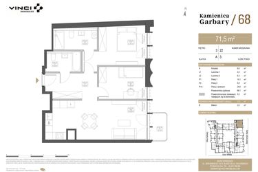 Rzut - Mieszkanie na sprzedaż 3 pokoje o powierzchni 71,5 m² - numer 22 w Garbary 68