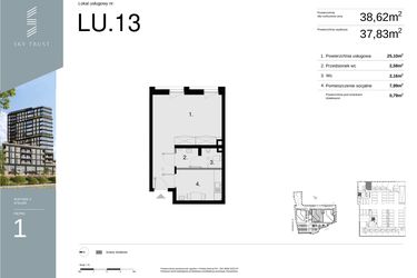 Rzut - Lokal użytkowy na sprzedaż 1 pokój o powierzchni 38,62 m² - numer LU13 w Sky Trust etap II