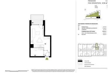 Rzut - Mieszkanie na sprzedaż 1 pokój o powierzchni 27,35 m² - numer A.5.1 w Kozielska Park