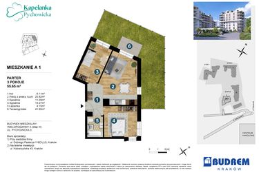 Rzut - Mieszkanie na sprzedaż 3 pokoje o powierzchni 55,64 m² - numer A.1 w Kapelanka-Pychowicka Etap III