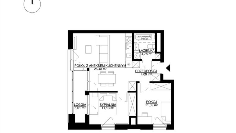 Rzut - Mieszkanie na sprzedaż 3 pokoje o powierzchni 58,25 m² - numer M17 w KrakoVska etap 2