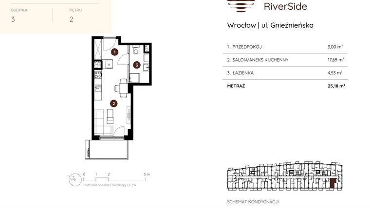 Rzut - Mieszkanie na sprzedaż 1 pokój o powierzchni 25,18 m² - numer 3.A.2.04 w Murapol RiverSide