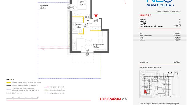 Rzut - Mieszkanie na sprzedaż 2 pokoje o powierzchni 34,77 m² - numer 2 w Neo Nova Ochota 3
