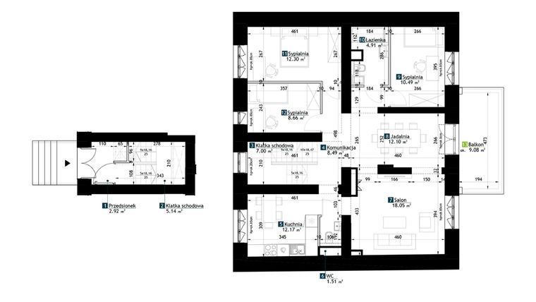 Rzut - Mieszkanie na sprzedaż 6 pokoi o powierzchni 178,13 m² - numer BA0002 w Stacja Rembertów