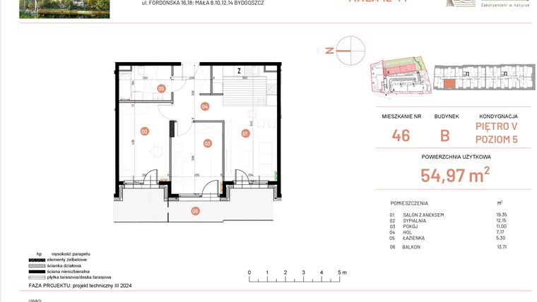 Rzut - Mieszkanie na sprzedaż 3 pokoje o powierzchni 54,97 m² - numer 12.46 w Osiedle Nowe Horyzonty etap III