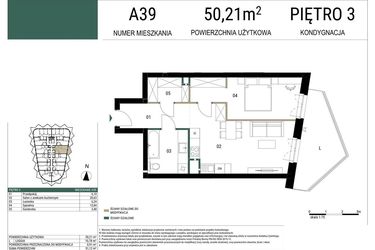 Rzut - Mieszkanie na sprzedaż 2 pokoje o powierzchni 50,21 m² - numer A39 w Drago