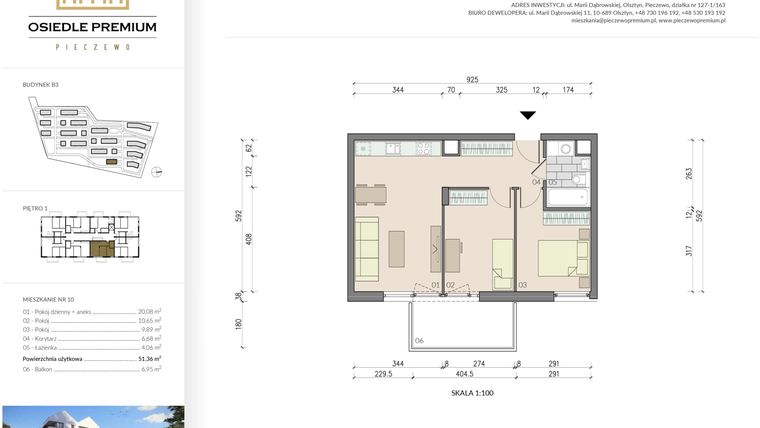 Rzut - Mieszkanie na sprzedaż 3 pokoje o powierzchni 51,36 m² - numer B3.10 w Osiedle Premium etap IV