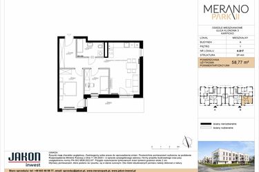 Rzut - Mieszkanie na sprzedaż 3 pokoje o powierzchni 58,77 m² - numer A.B17 w Merano Park II