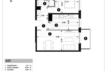 Rzut - Mieszkanie na sprzedaż 2 pokoje o powierzchni 54,44 m² - numer 3A.3/27 w Nowa Winnica
