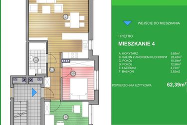 Rzut - Mieszkanie na sprzedaż 3 pokoje o powierzchni 62,39 m² - numer WM/4 w Osiedle Natura - Bud. WN i WM