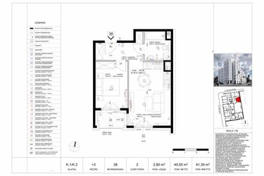 Rzut - Mieszkanie na sprzedaż 2 pokoje o powierzchni 40,88 m² - numer 38 w Biała Kamienica