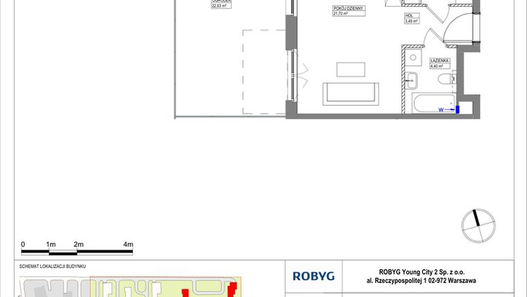 Rzut - Mieszkanie na sprzedaż 1 pokój o powierzchni 33,37 m² - numer MLAAB/C/0/10 w Metro Life Apartamenty