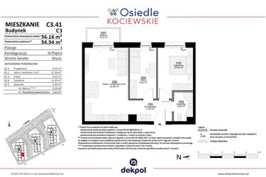 Rzut - Mieszkanie na sprzedaż 3 pokoje o powierzchni 54,54 m² - numer C3.41 w Osiedle Kociewskie etap III