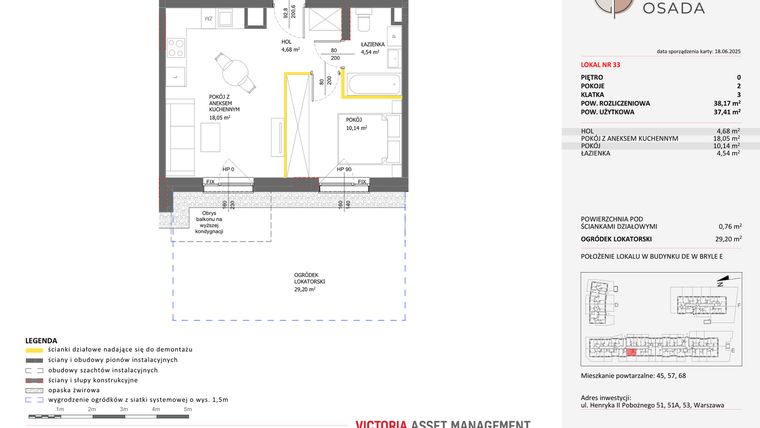 Rzut - Mieszkanie na sprzedaż 2 pokoje o powierzchni 38,17 m² - numer E.33 w Piastova Osada