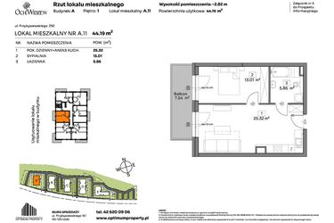 Rzut - Mieszkanie na sprzedaż 2 pokoje o powierzchni 44,19 m² - numer A.11 w Och!Widzew