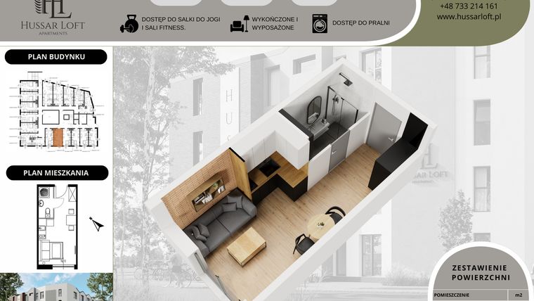 Rzut - Mieszkanie na sprzedaż 1 pokój o powierzchni 19,5 m² - numer 5 w Hussar Loft - Apartamenty inwestycyjne