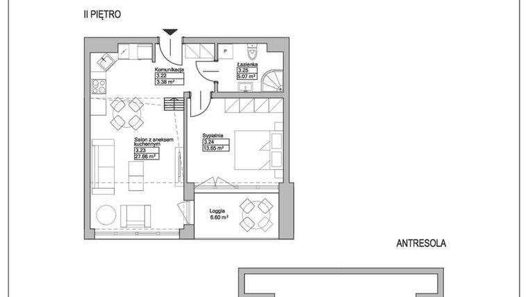 Rzut - Mieszkanie na sprzedaż 2 pokoje o powierzchni 79,06 m² - numer M29 w Ogrody Reymonta