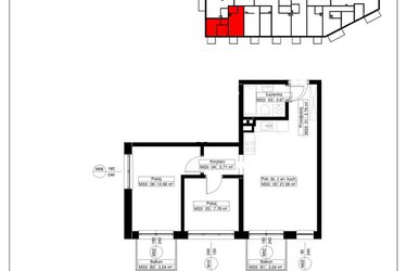 Rzut - Mieszkanie na sprzedaż 3 pokoje o powierzchni 51,18 m² - numer 33 w Światowida 61B
