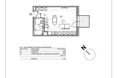 Rzut - Mieszkanie na sprzedaż 1 pokój o powierzchni 36,74 m² - numer J.M13 w Osiedle Glivia Zachodnia