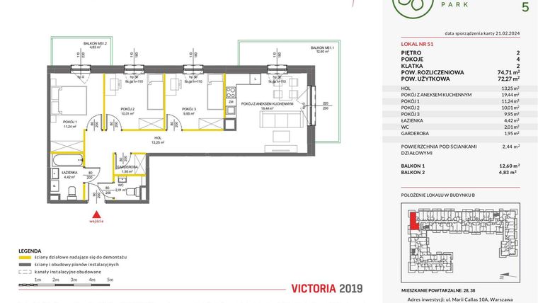 Rzut - Mieszkanie na sprzedaż 4 pokoje o powierzchni 74,61 m² - numer 51 w Olchowy Park V