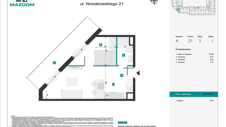 Rzut - Mieszkanie na sprzedaż 2 pokoje o powierzchni 34,32 m² - numer 21 w Błonie Vita