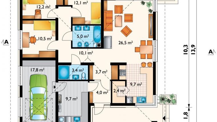 Rzut - Dom na sprzedaż 4 pokoje o powierzchni 127,4 m² - numer dom parterowy w Czarnym Lesie w Czarny Las