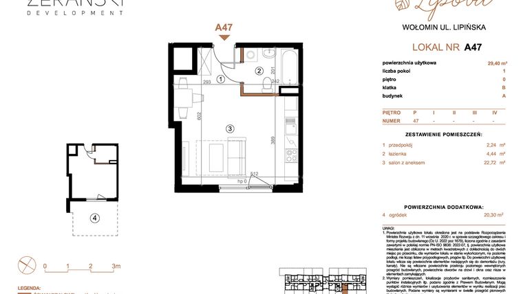 Rzut - Mieszkanie na sprzedaż 1 pokój o powierzchni 29,4 m² - numer A47 w LIPOVA
