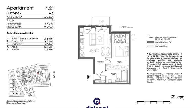Rzut - Mieszkanie na sprzedaż 2 pokoje o powierzchni 46,46 m² - numer 4.21 w Trimare