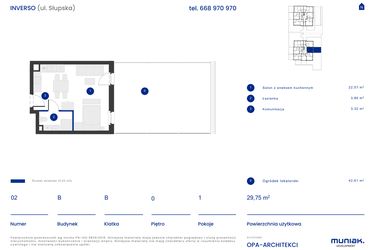 Rzut - Mieszkanie na sprzedaż 1 pokój o powierzchni 29,75 m² - numer B.02 w Osiedle Inverso